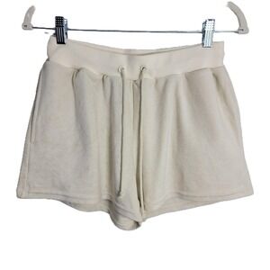 Saski Collection Small Shorts Cream Terry Cloth Drawstring High Rise Lounge NEW